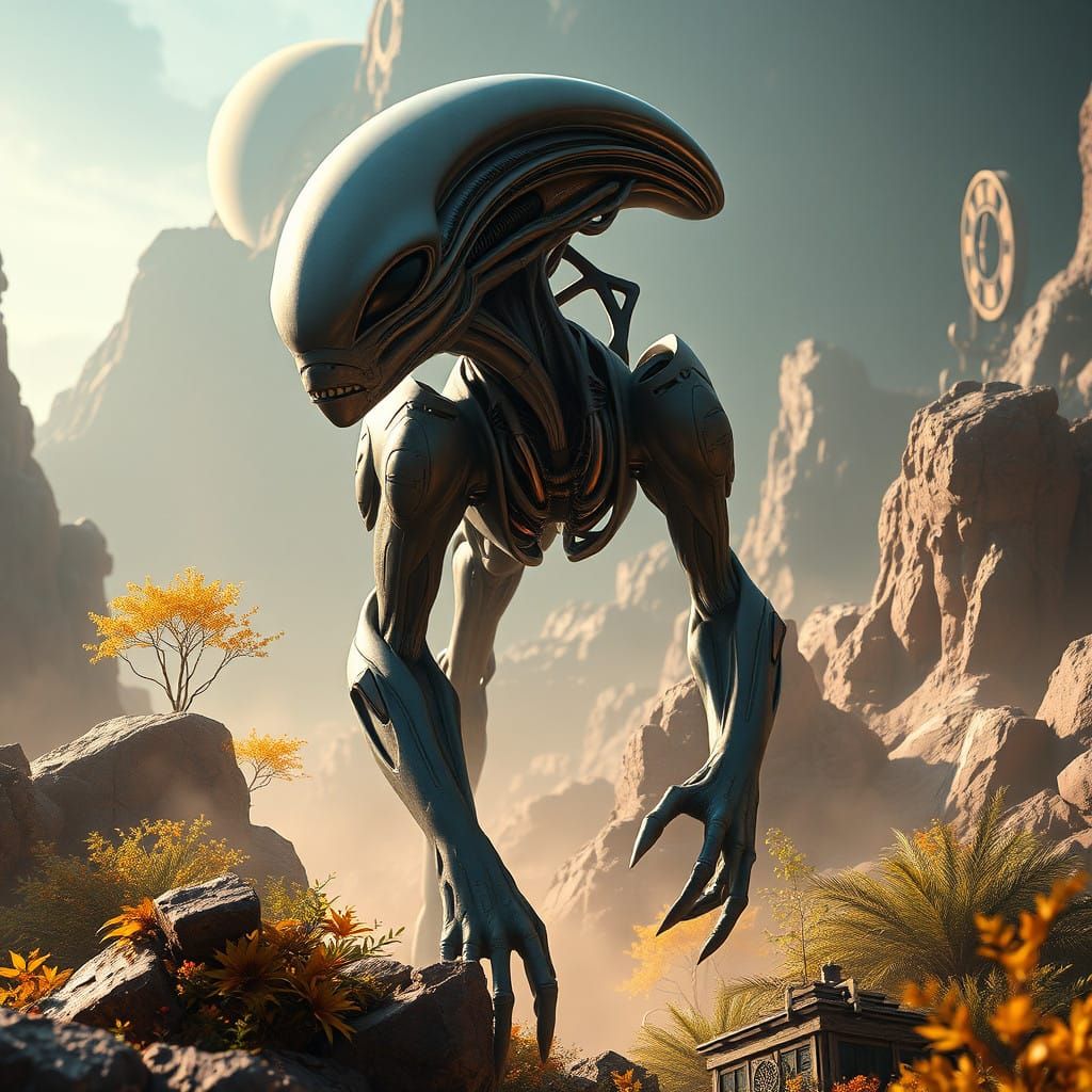 Surreal Fantasy Alien Emerges from Unreal Engine 5 Inspired...