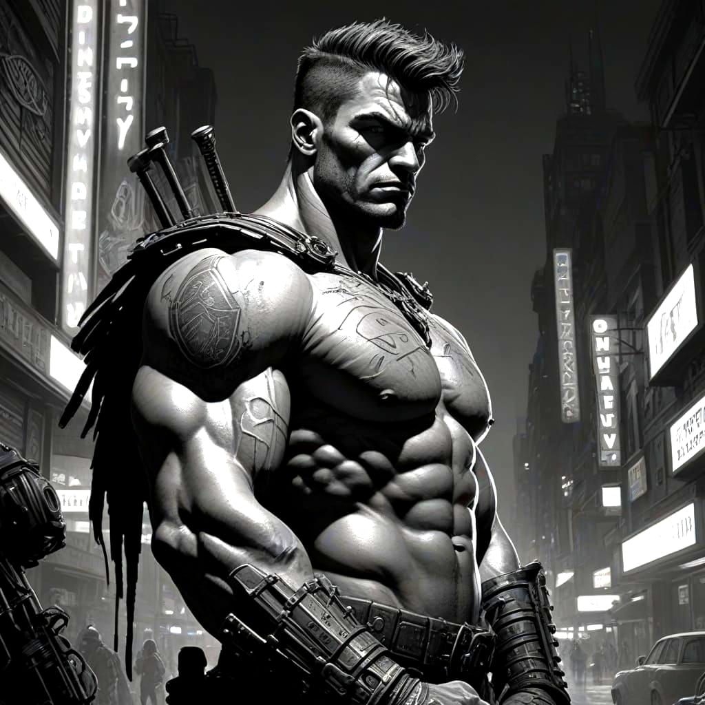Cyberpunk Barbarian in Pulp Magazine Style