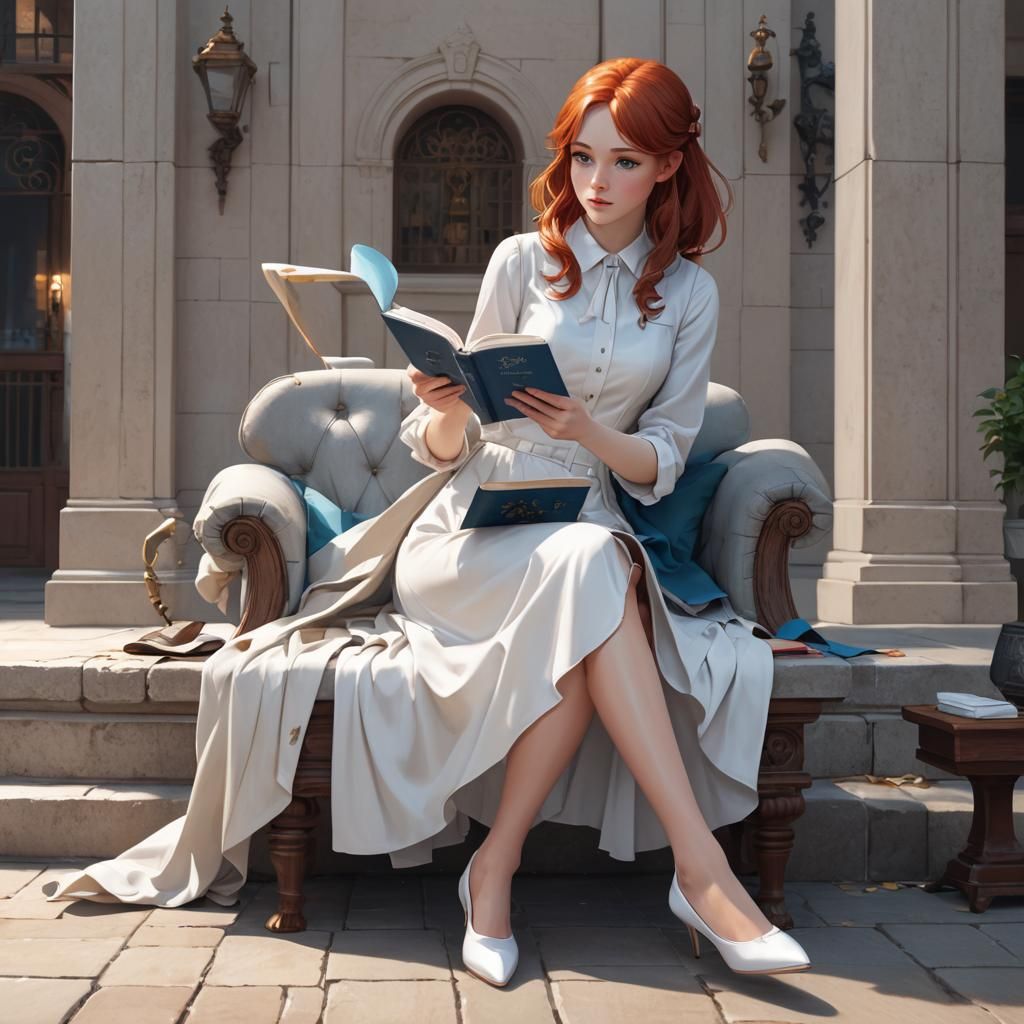 Anime Spy Girl Reading Book in 3D