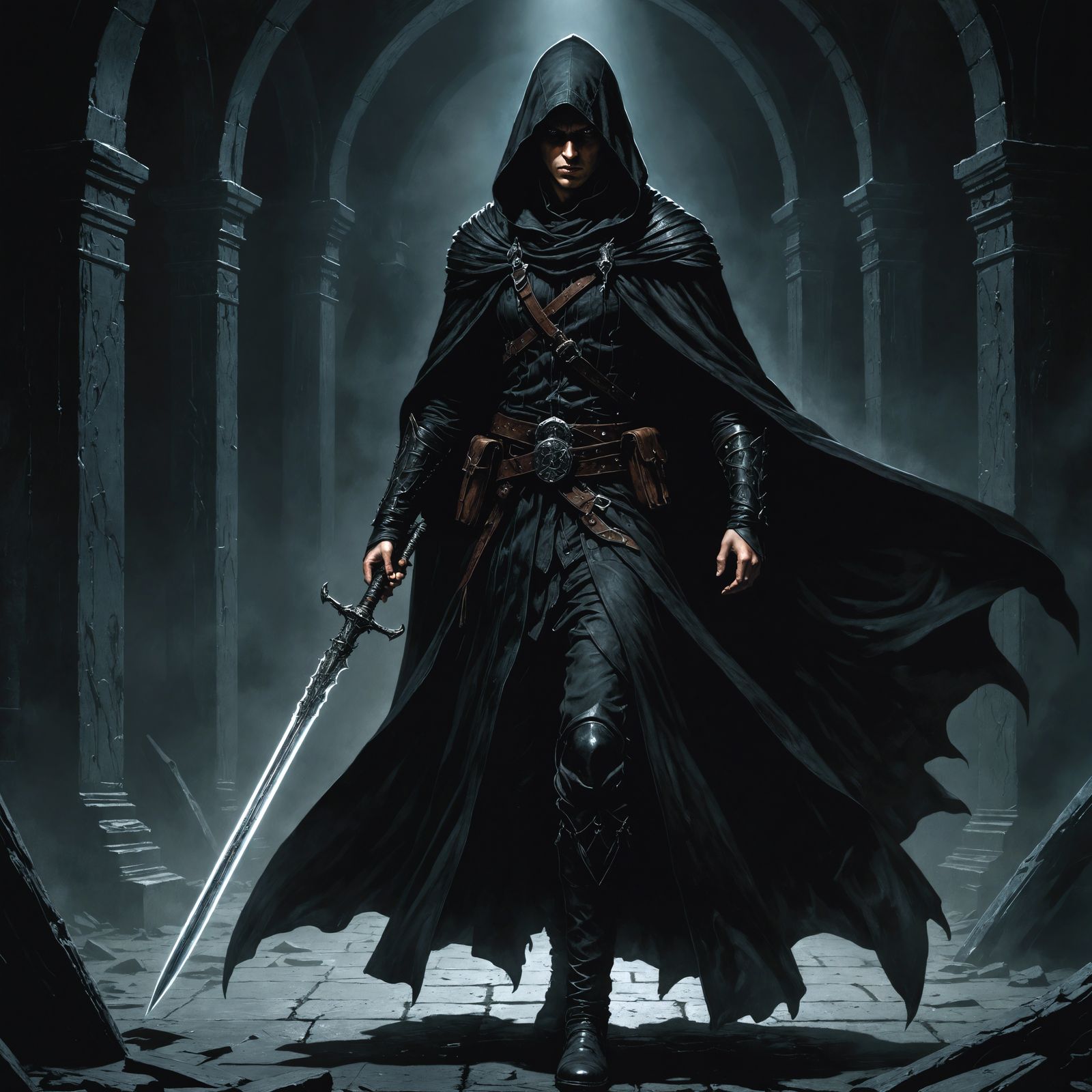 Dark Fantasy Assassin in a Black Cape