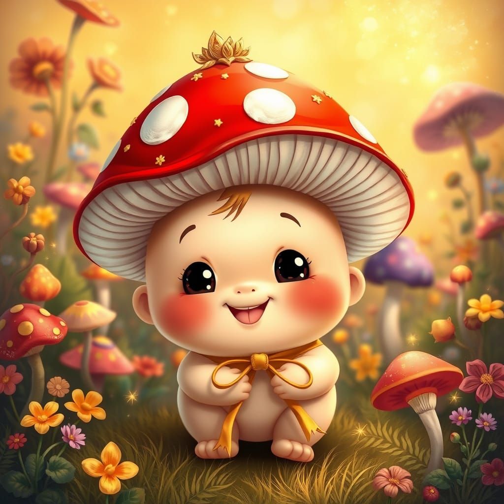 Charming Mushroom-Hatted Cartoon Character