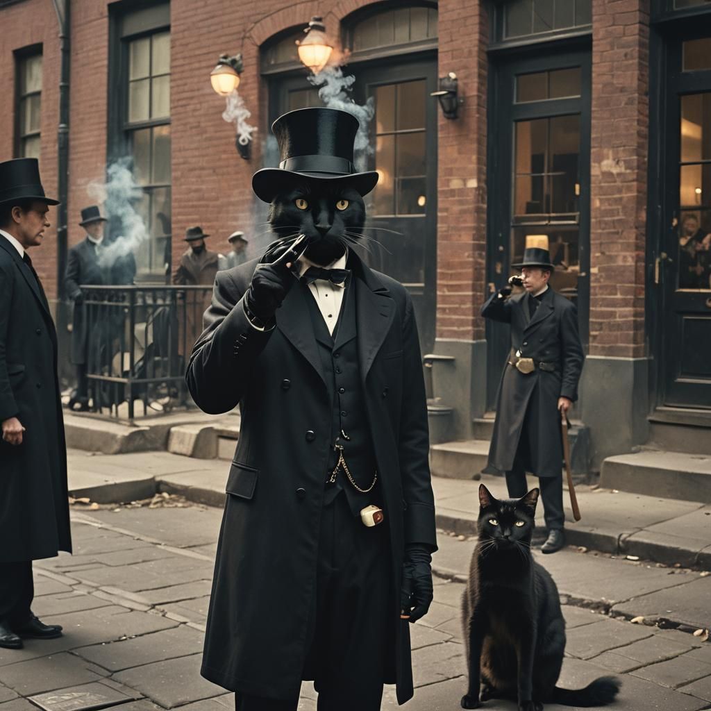 Cats in Hats: A Detective Film Still