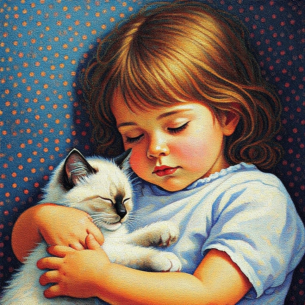 Girl with her kitten, naptime.