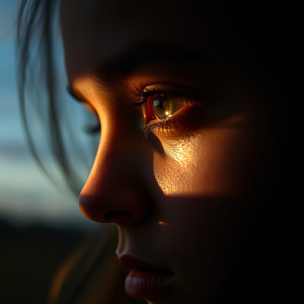 Shadowy Figure Portrait Reflecting the Sky