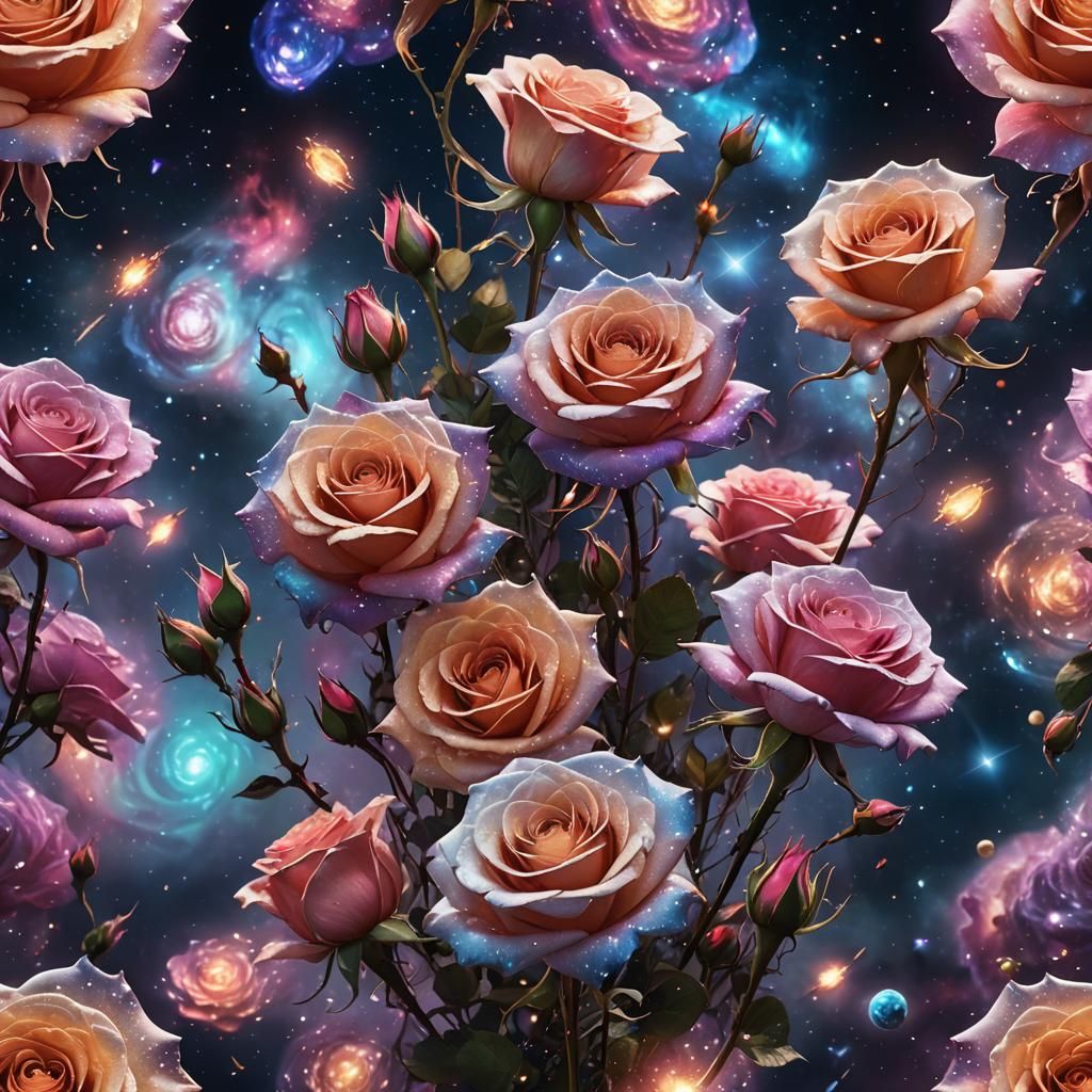 Iridescent Cosmic Roses in Starry Universe