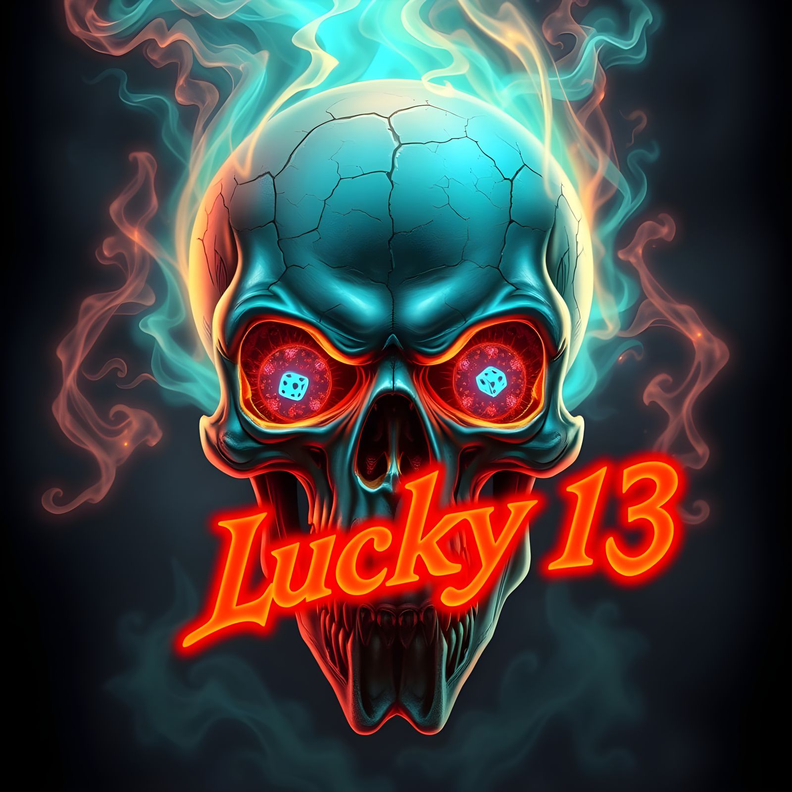 Ethereal Flaming Skull in Teal and Aquamarine Mist, Dark Fan...