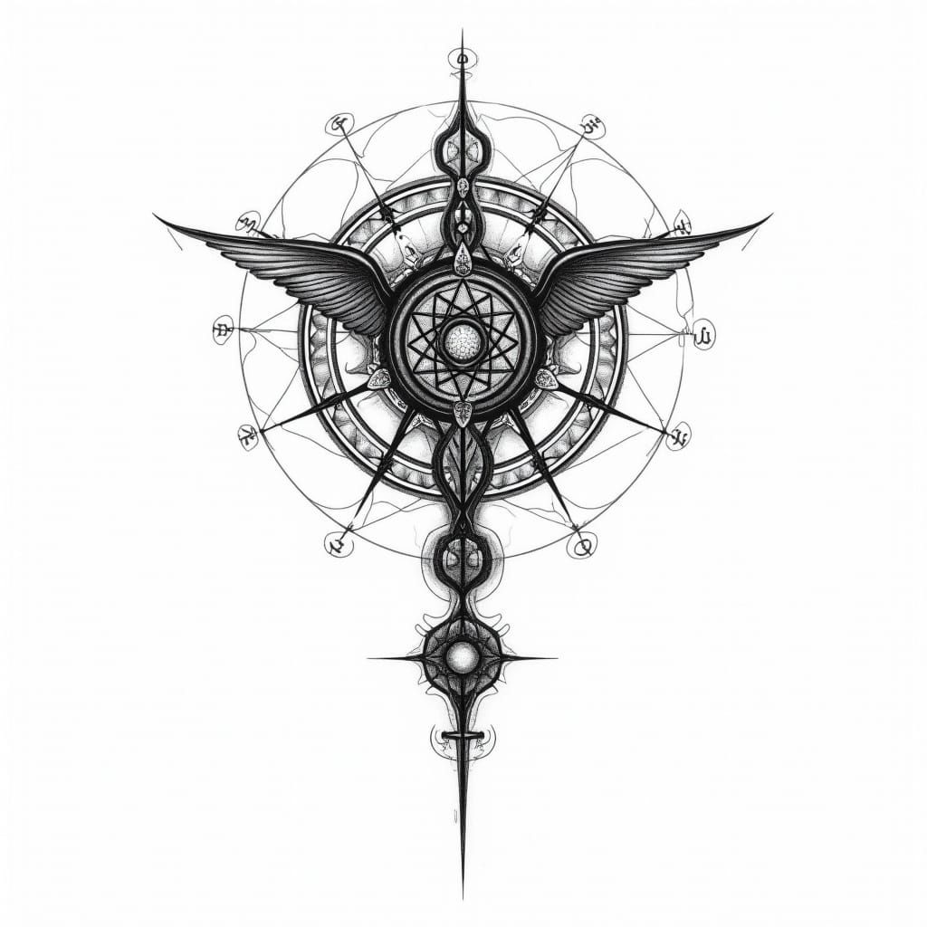 Sacred Geometry Tattoo Sigil in Black Ink on White