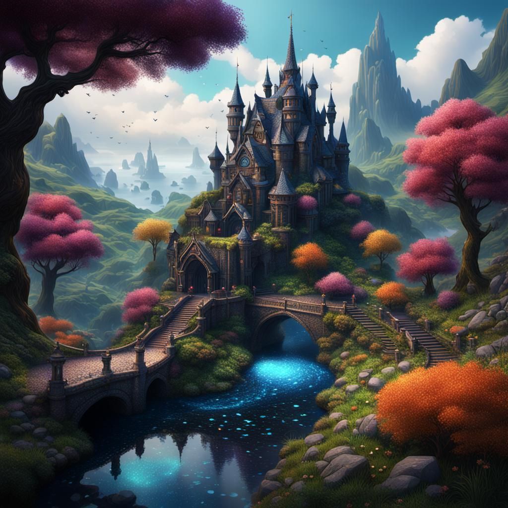 Pointillist Castle Fantasy Concept Art