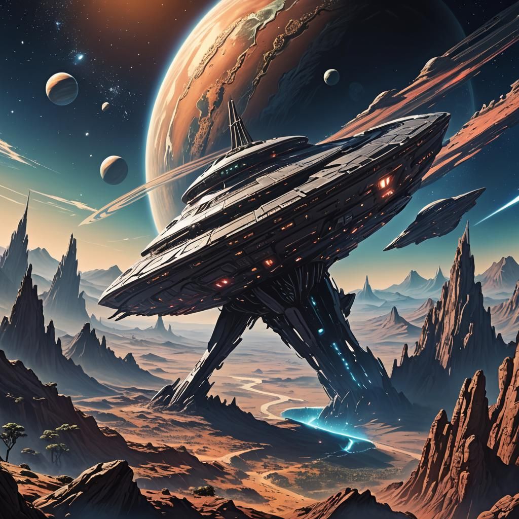 Alien Spaceship near Earth in Anime Style