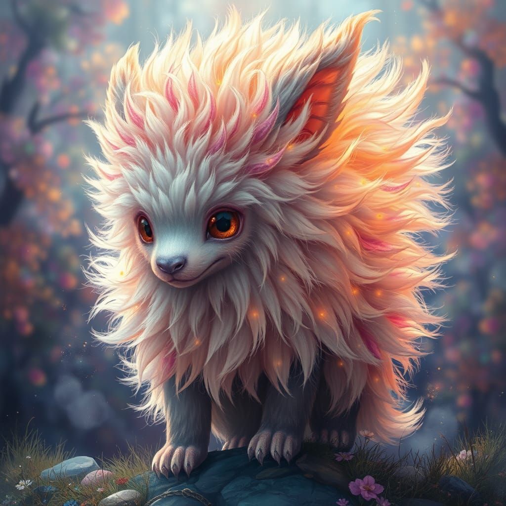 Enchanting Fluffy Creature in Dreamcore Wonderland