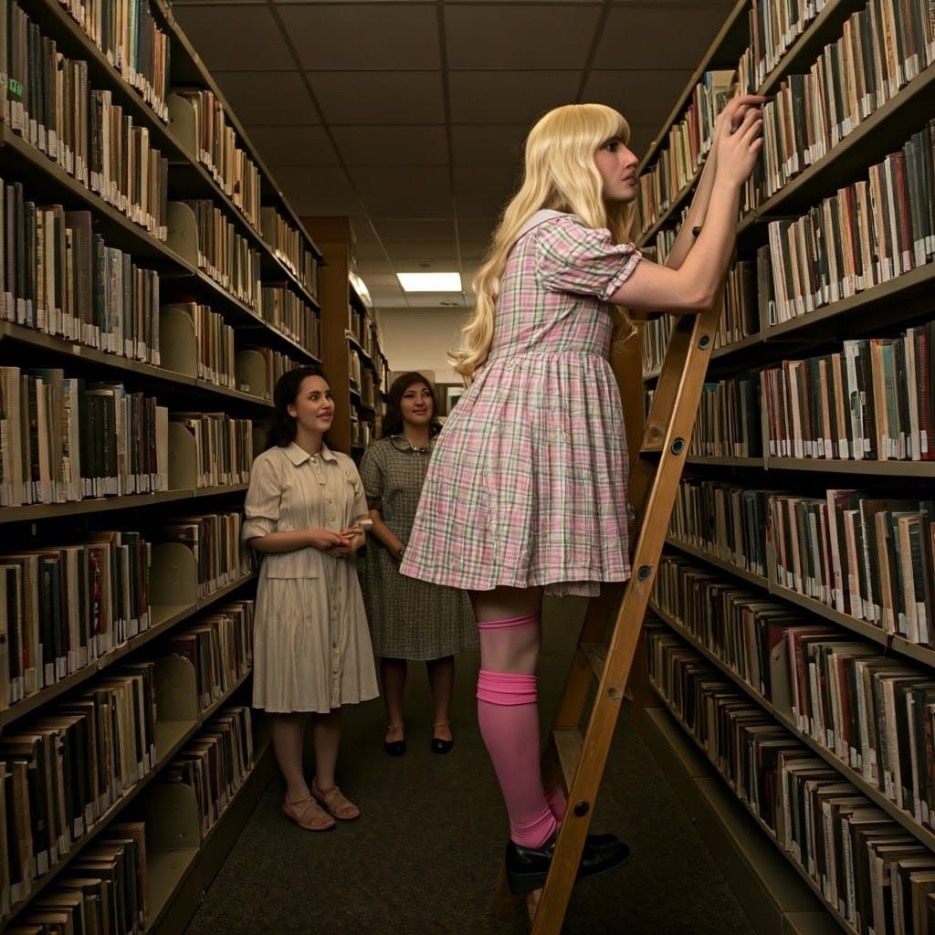 Androgynous Young Adult in Feminine Attire, Caught in a Mome...