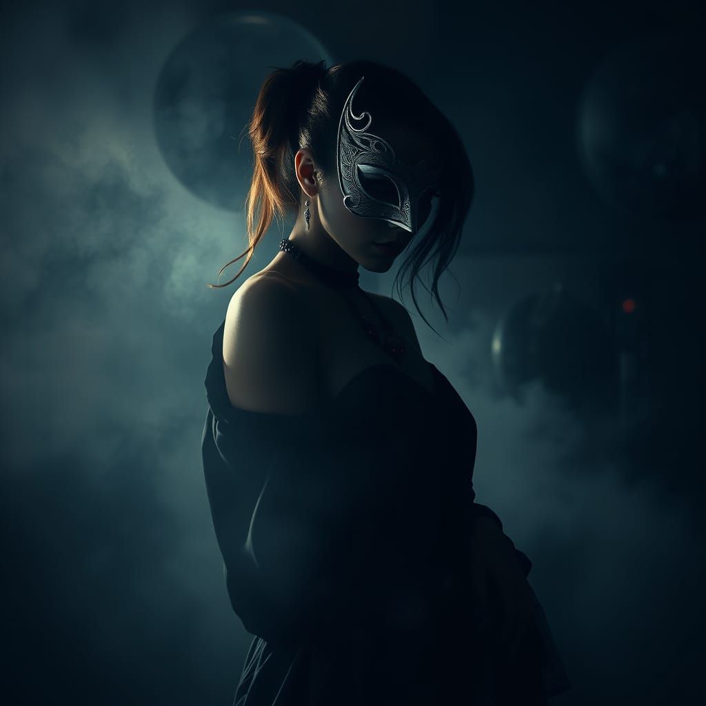 Silhouette féminine et brume noire.