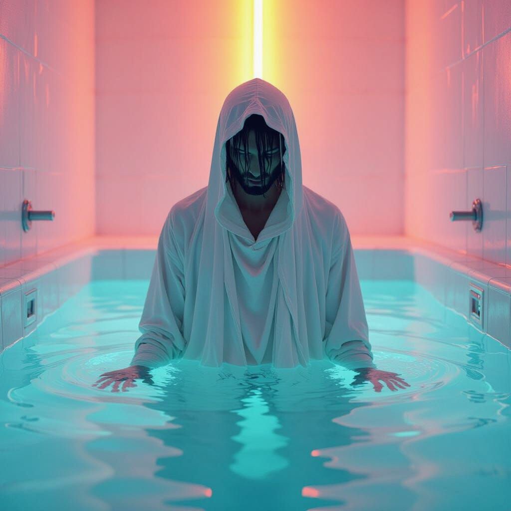 Figure Submerged in Neon Bleach: Digital Art