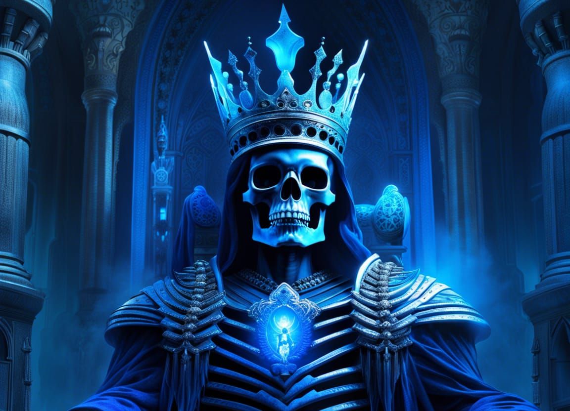 Blue Skeleton King in Dark Fantasy Digital Art