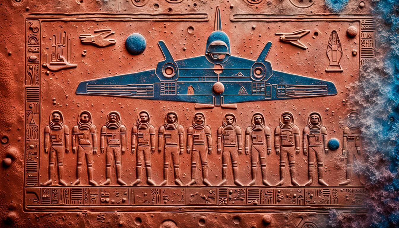 Egyptian Hieroglyphs Depicting Space Shuttle Mission