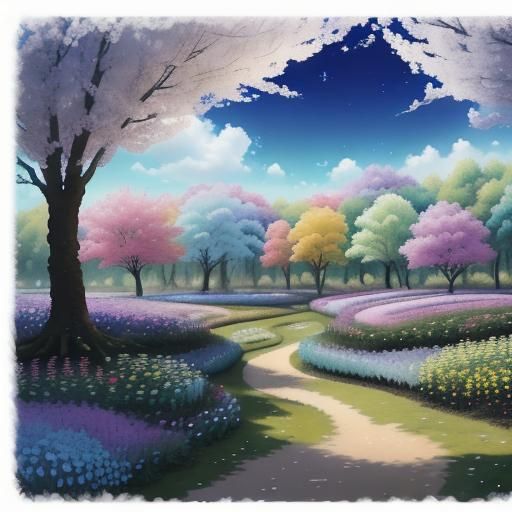 Dog Cycling Through Surreal Park in Dreamlike Photo