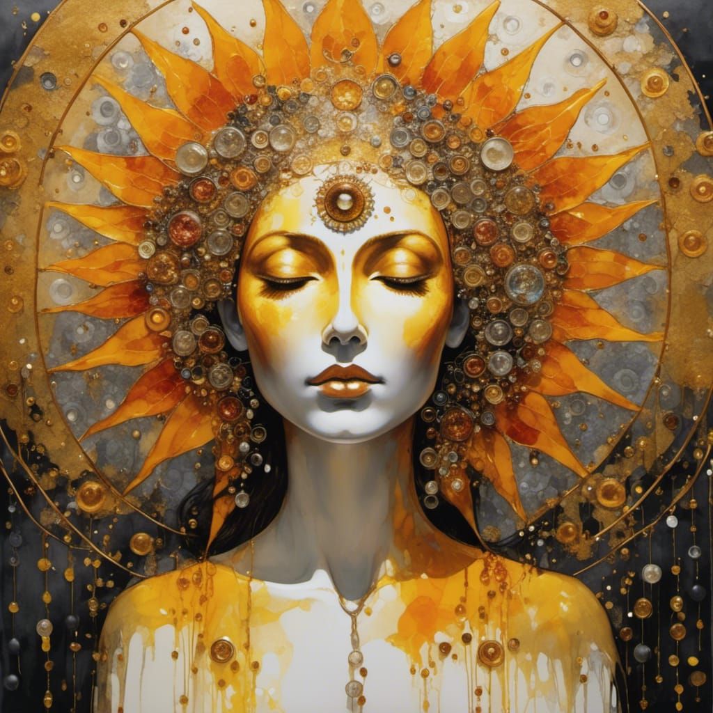 Sun Goddess Portrait in Alcohol Ink Style