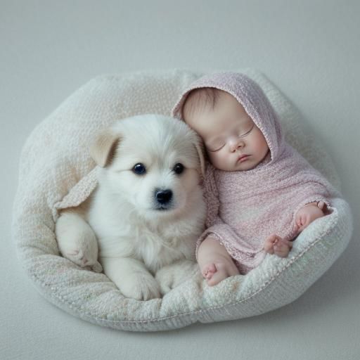 Adorable Puppy and Baby in Watercolor Style