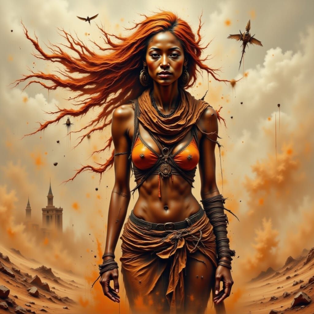 Desert Witch in Sandstorm, Hyperrealistic Concept Art