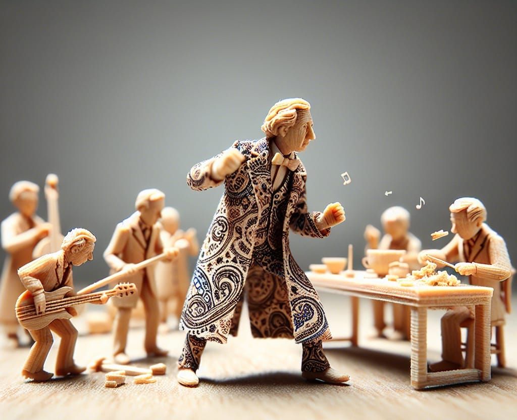 Miniature Physicist Sculpture Performing Before Breakfast