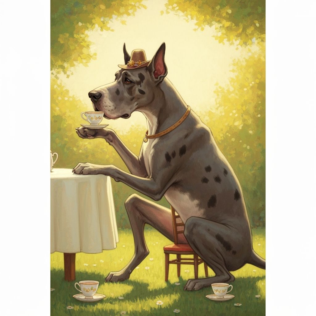 Giant Great Dane at Whimsical Garden Tea Party