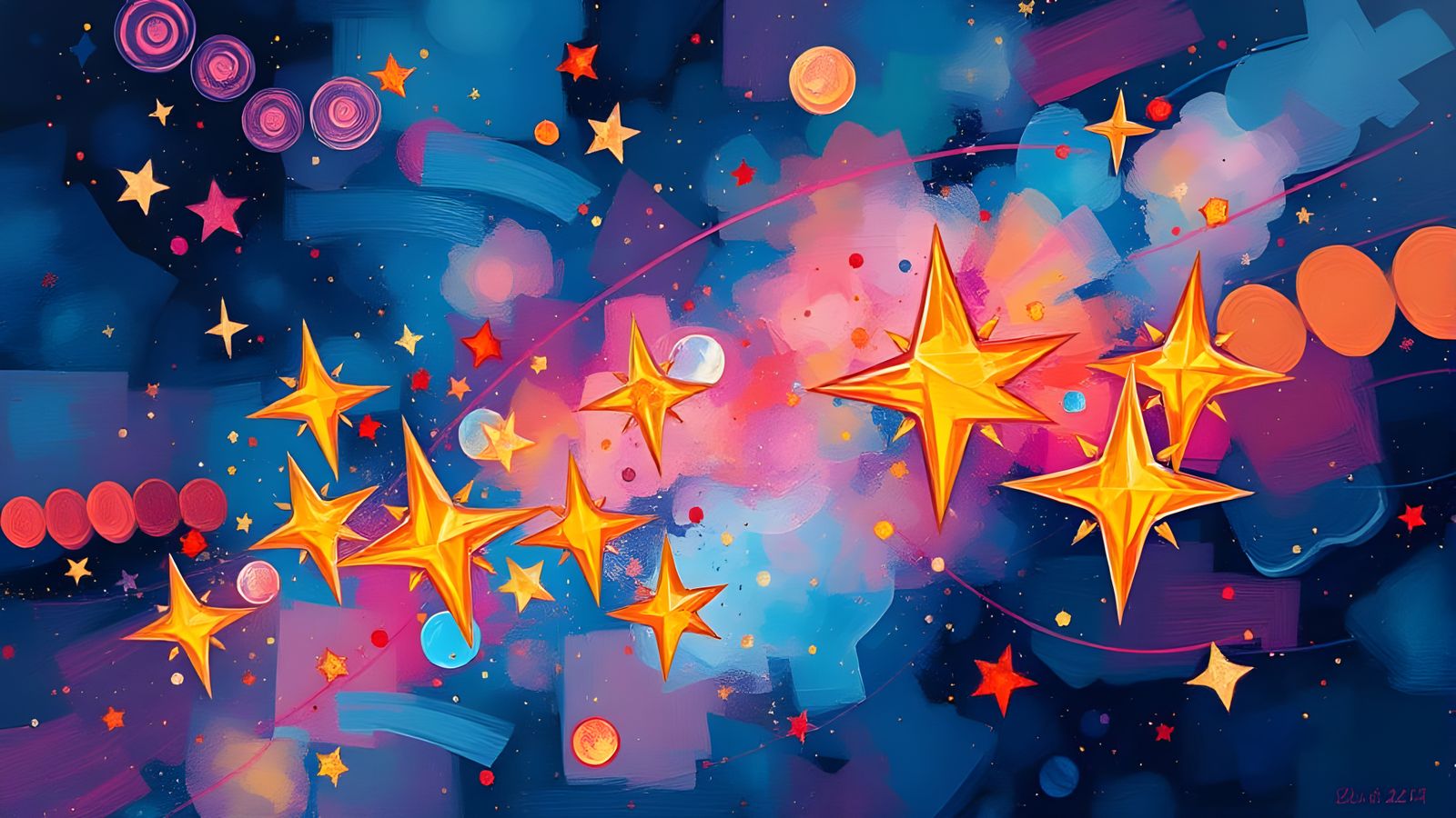 Vibrant Cosmic Jewels Drift in a Swirling Nebula