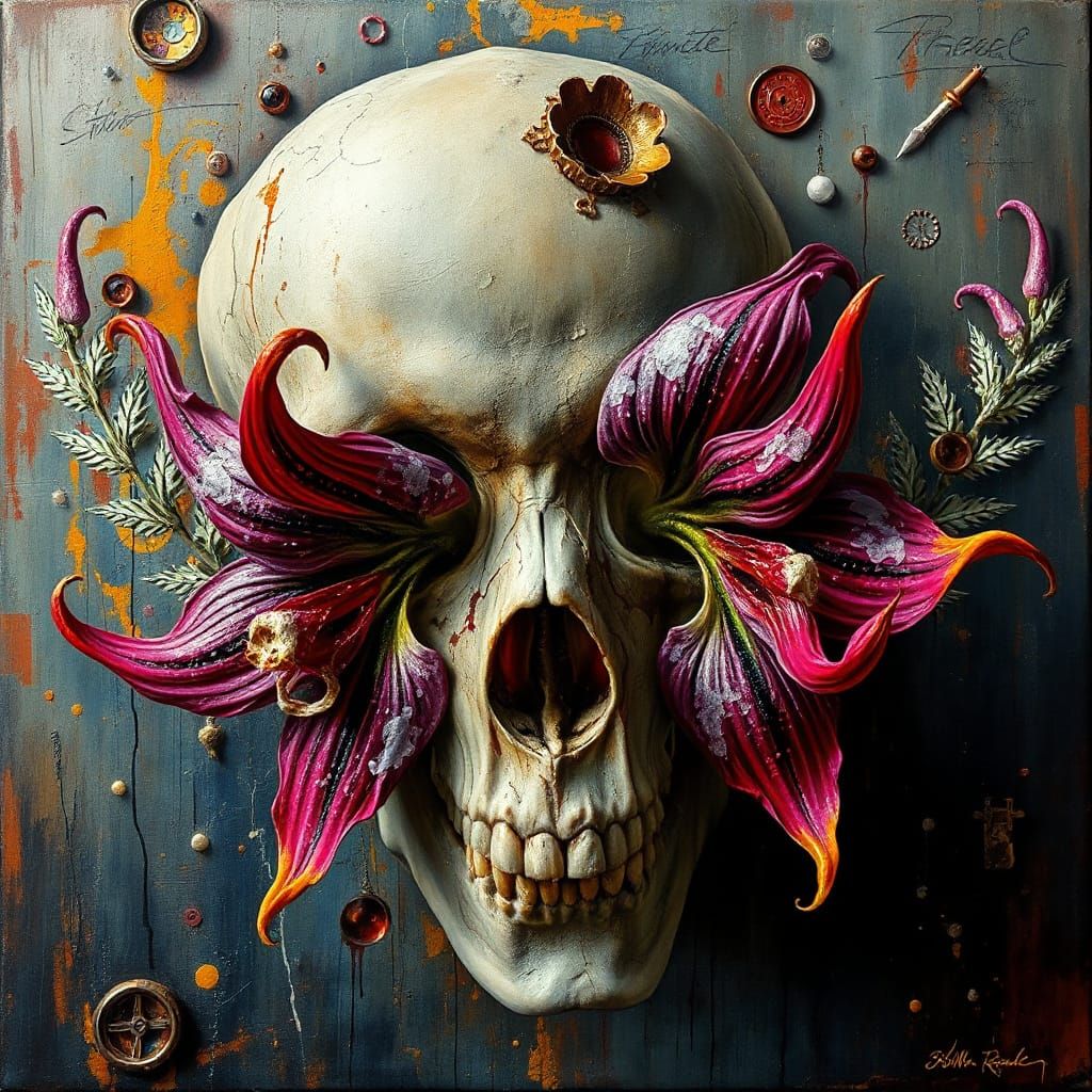 Surreal Oil Painting of Deadly Nightshade Flower in Neo-Expr...