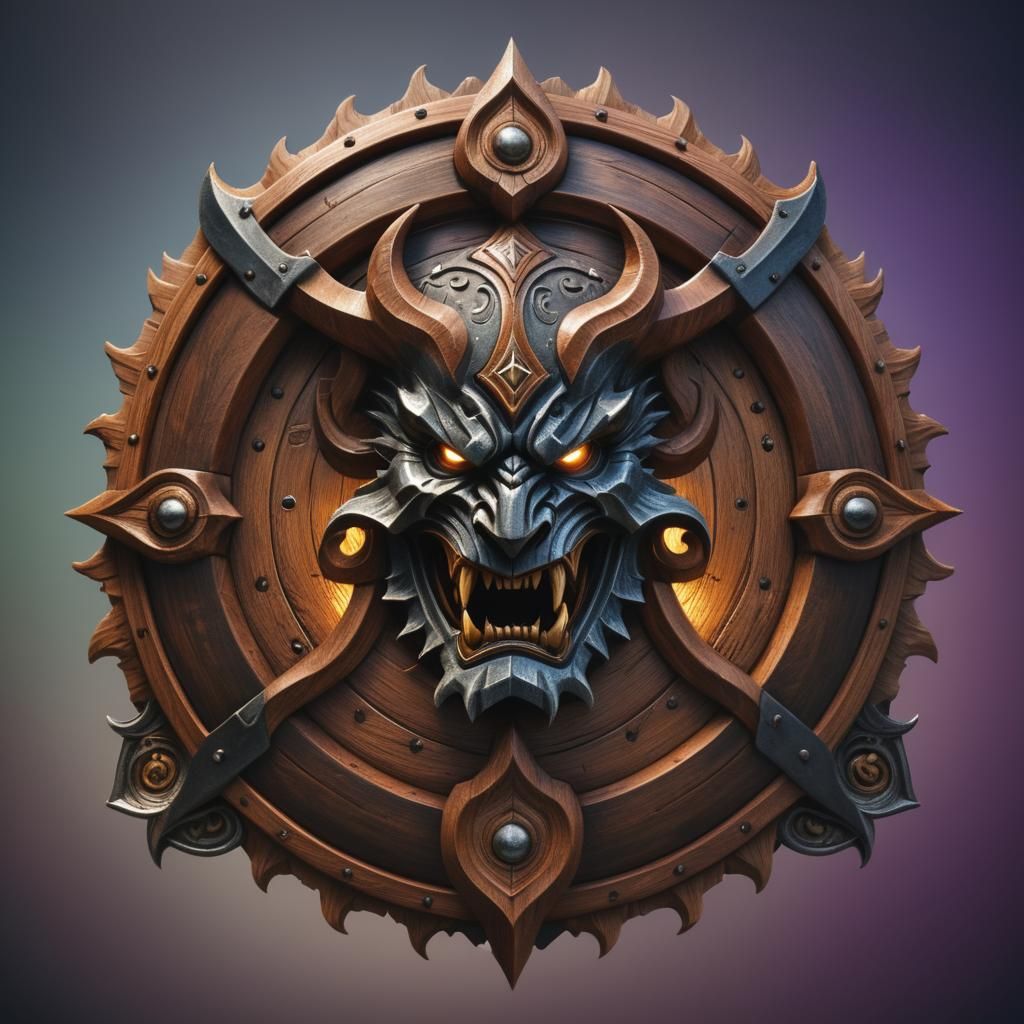 Detailed Wooden Shield in Hyperrealistic Style