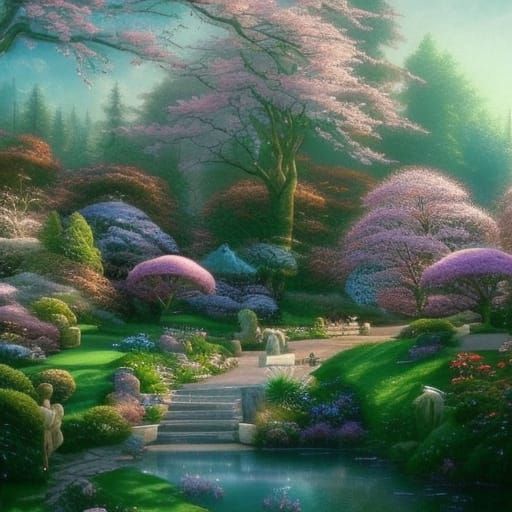 Magical ethereal Garden greenhouse with Cherry blossom trees...