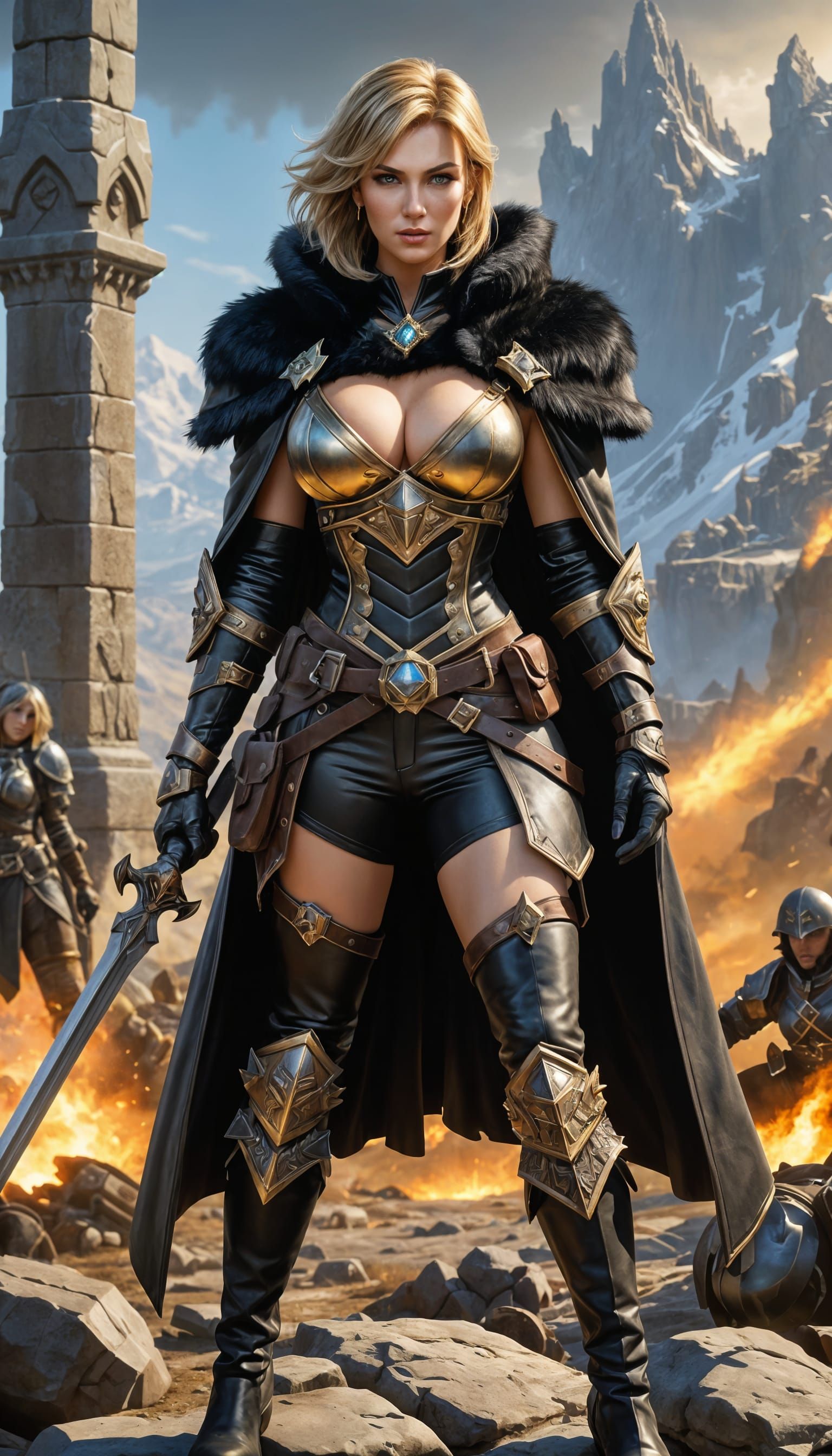 Hyperrealistic Paladin on Battlefield in Warcraft Style