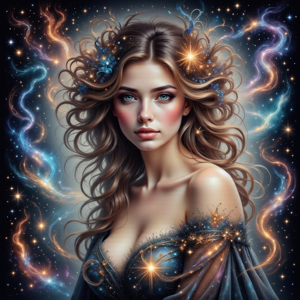 Surreal Cosmic Portrait in Storybook Fantasy Style