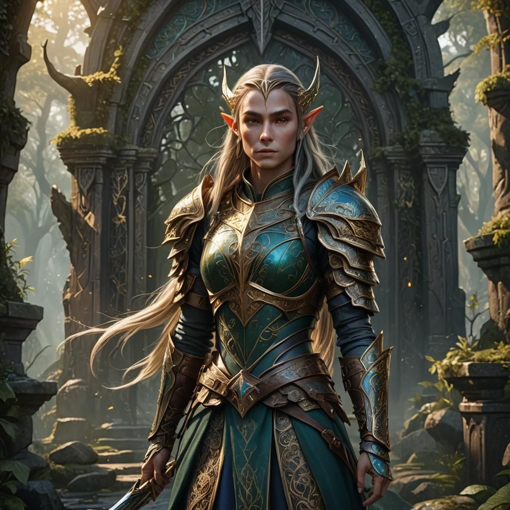 Elven Warrior in Enchanted Armor Fantasy Art