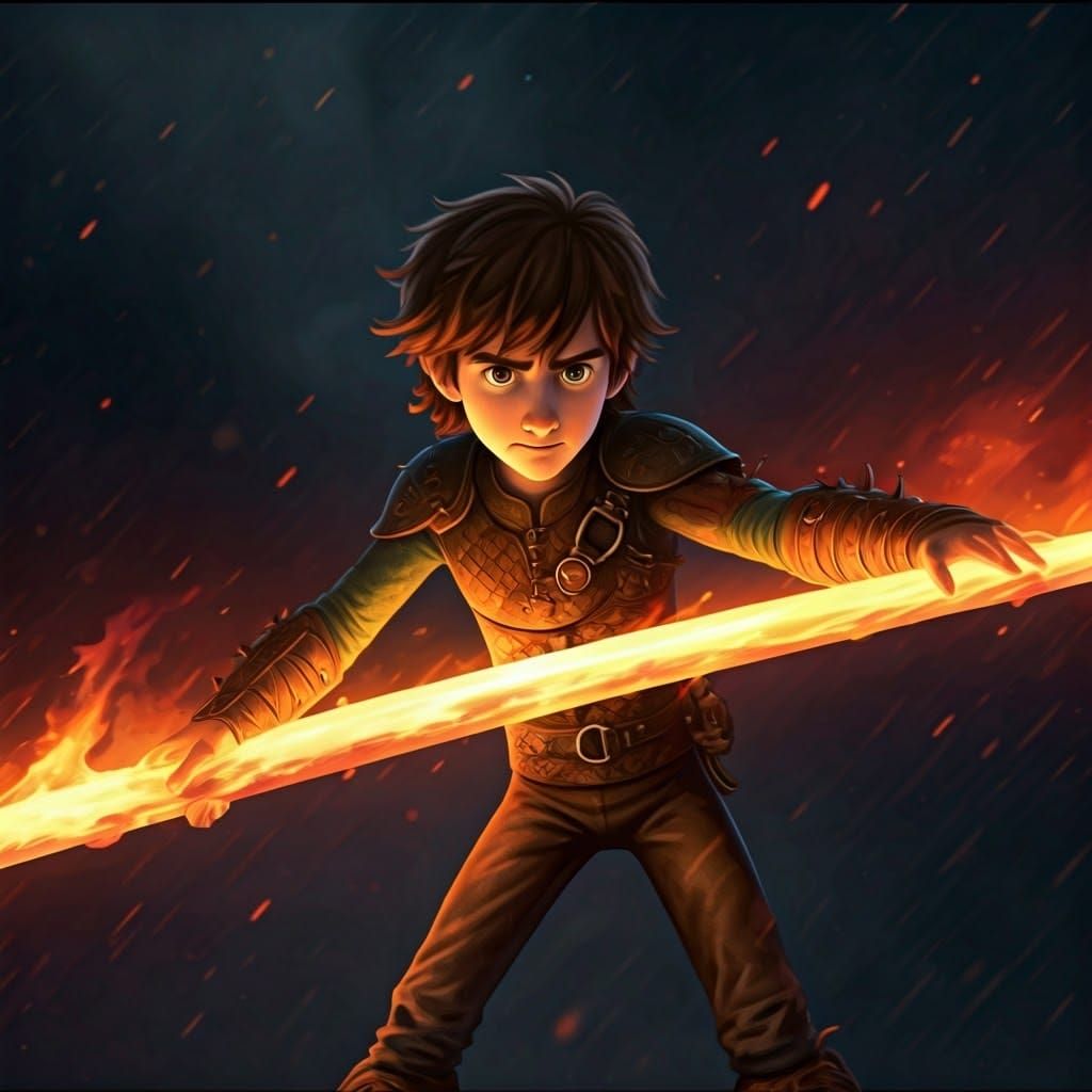 Hiccup Haddock with Fire Blade, Fantasy Art