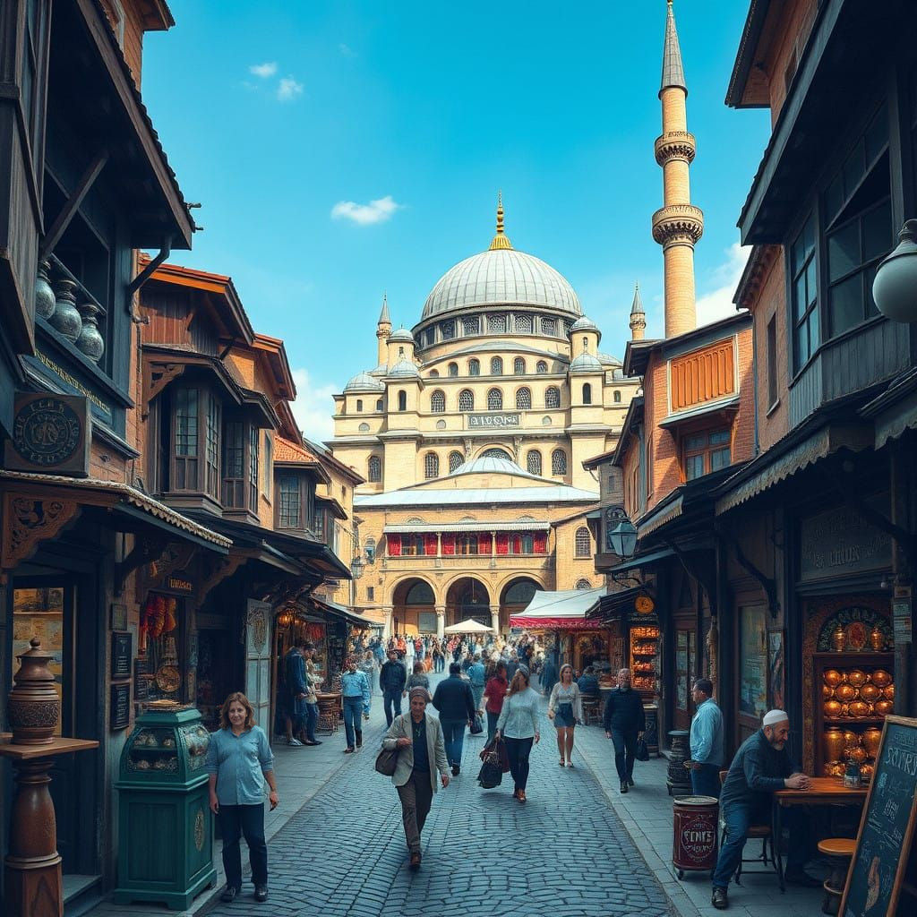 Bustling Ottoman-Inspired Marketplace in Sarajevo