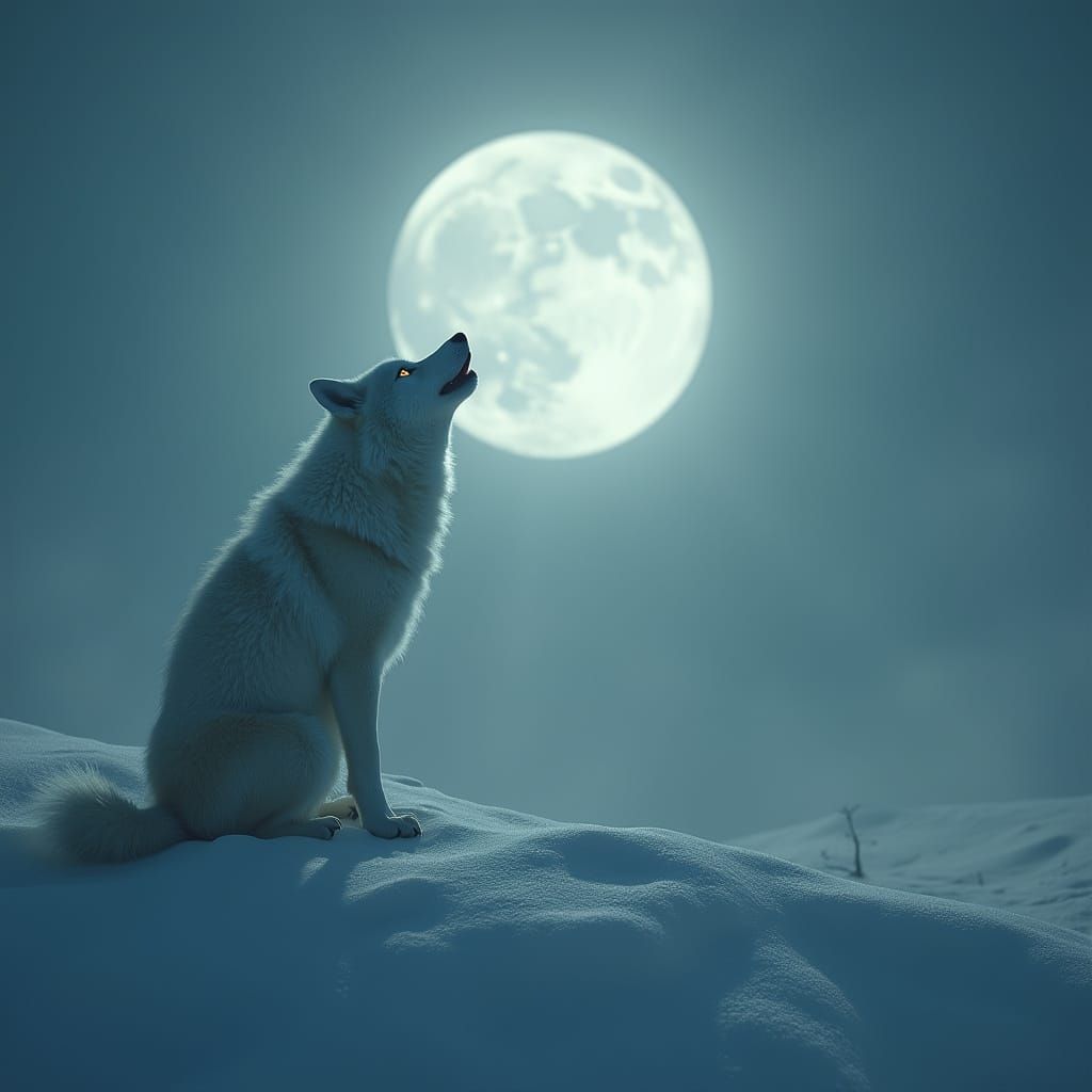 Lone Wolf Howling at Moon Balloon in Ethereal Light