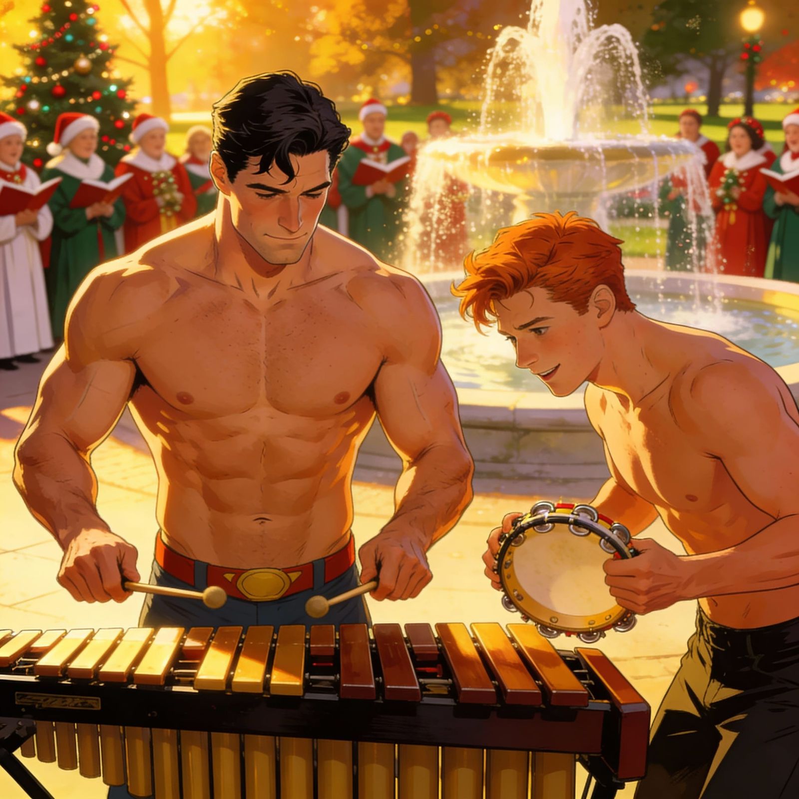 Clark Kent and Jimmy Olsen Play Music at Christmas