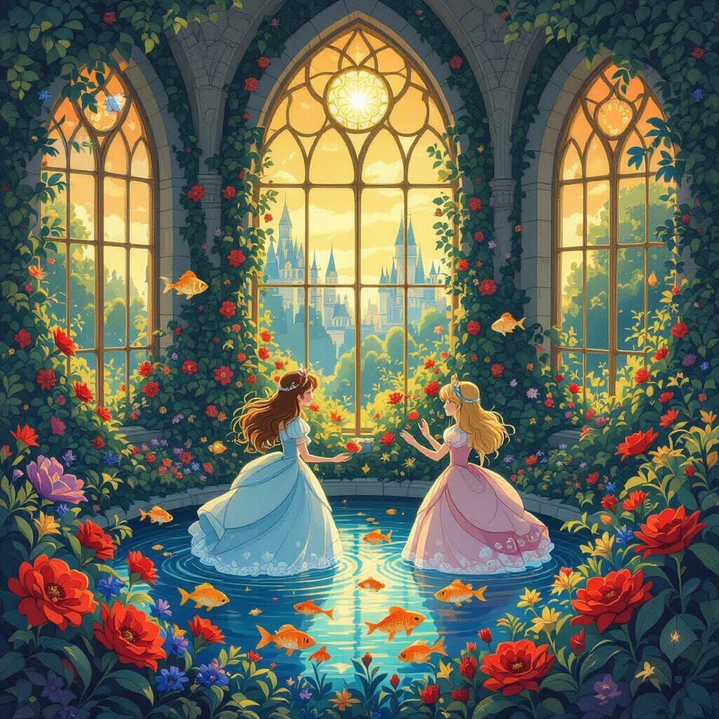 Underwater Princesses in Dreamy Castle Garden