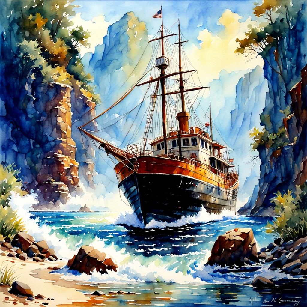 Adventure Scene in Watercolor and Oil