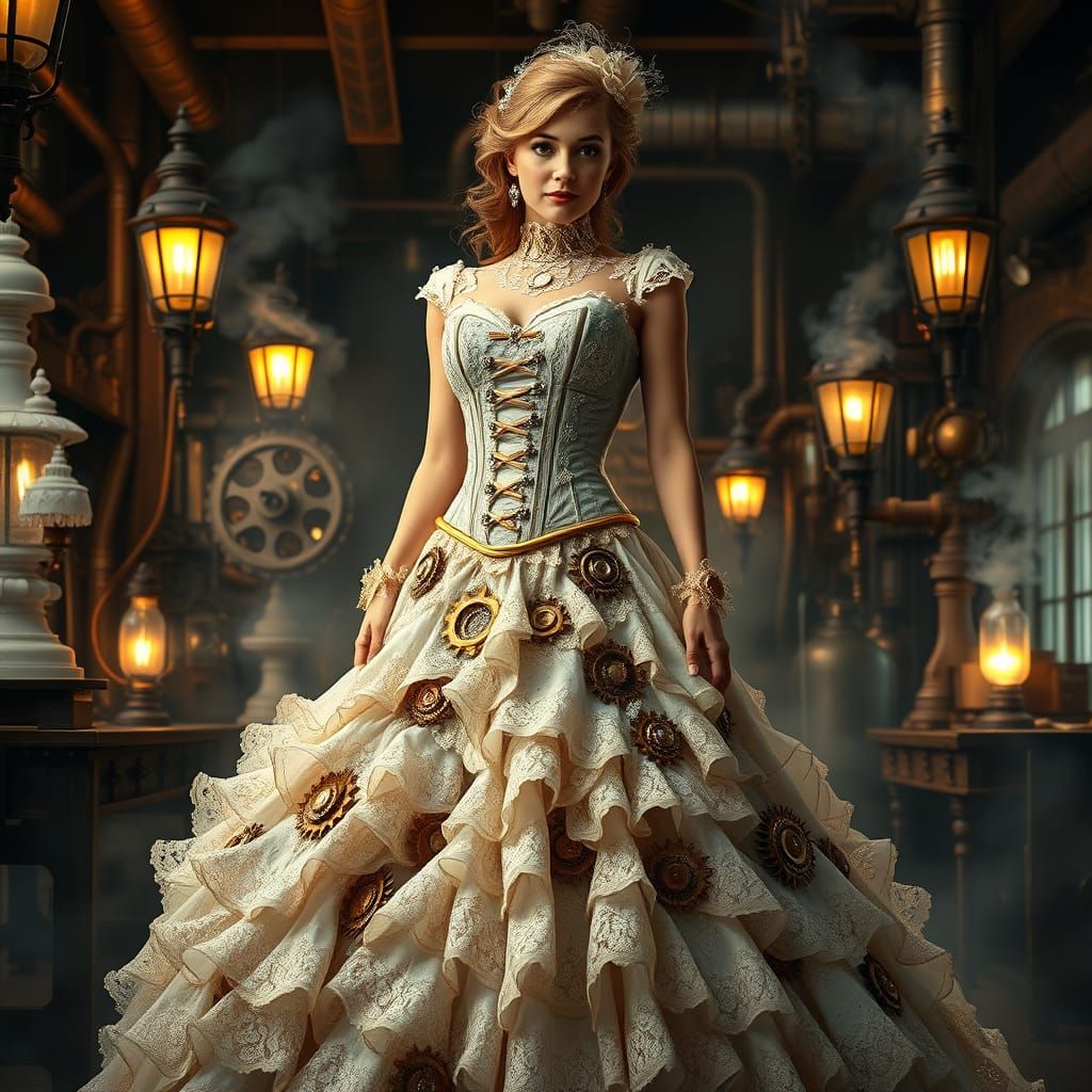 Steampunk Bride in Victorian Workshop