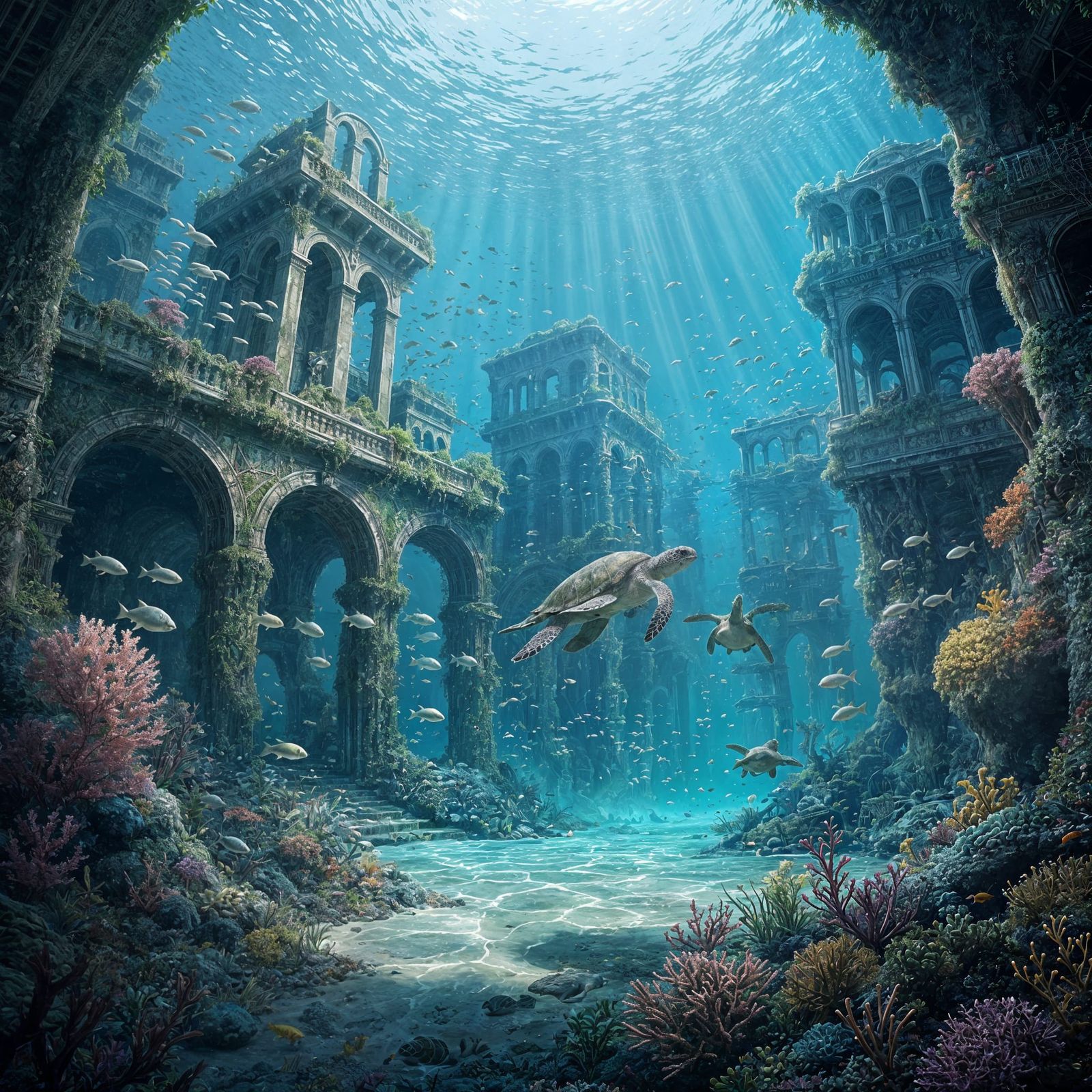 Sunken City Overgrown with Coral and Marine Life