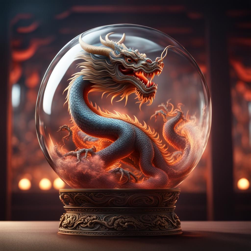 Chinese Dragon Encased in Glass Sphere