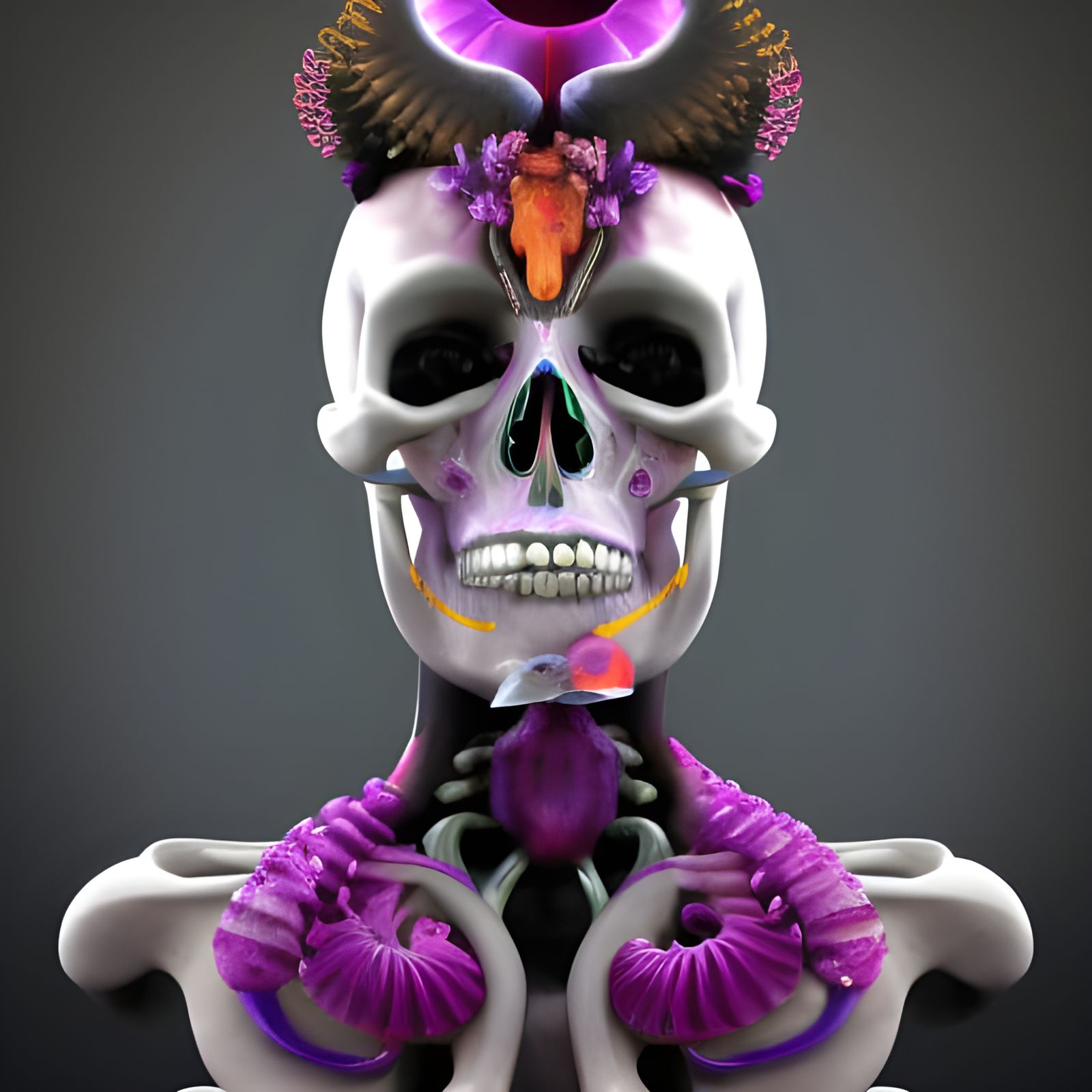 Bioluminescent Goddess Portrait with Skull Mohawk