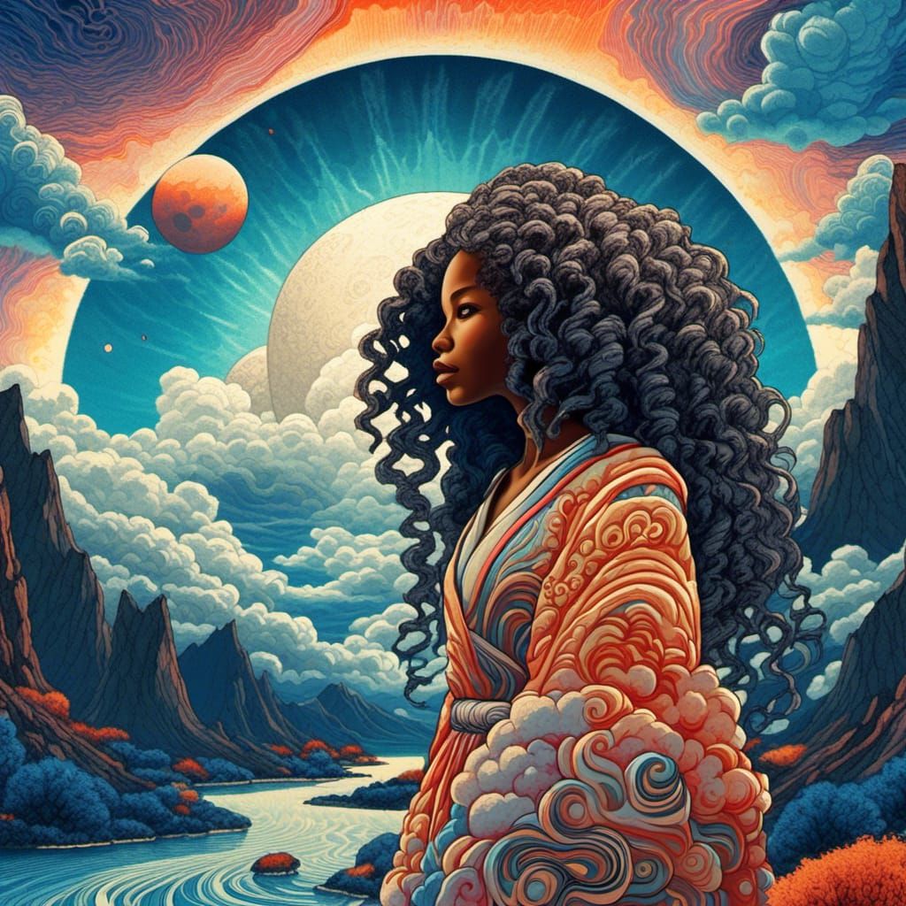 Woman on Alien Planet in Ukiyo-e Style