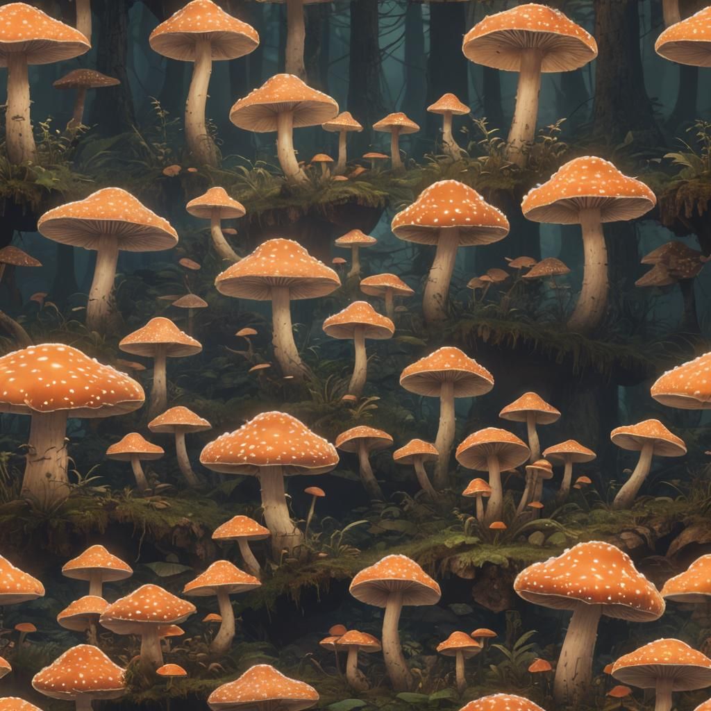 Glowing Mushroom Forest at Night