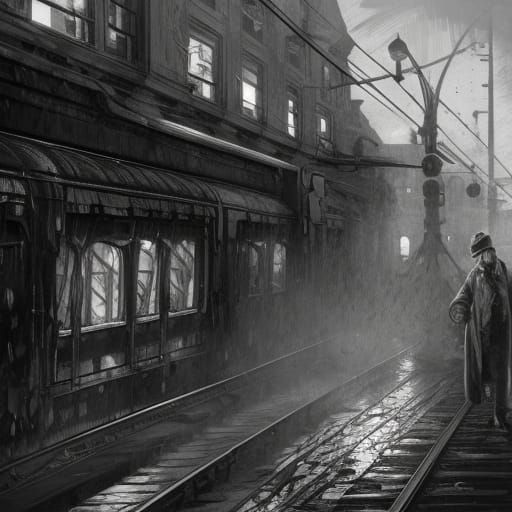 Hobo on an Old Train in 1940s Style