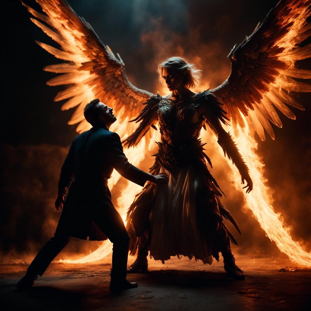 Epic Battle: Demon and Angel in Film Still