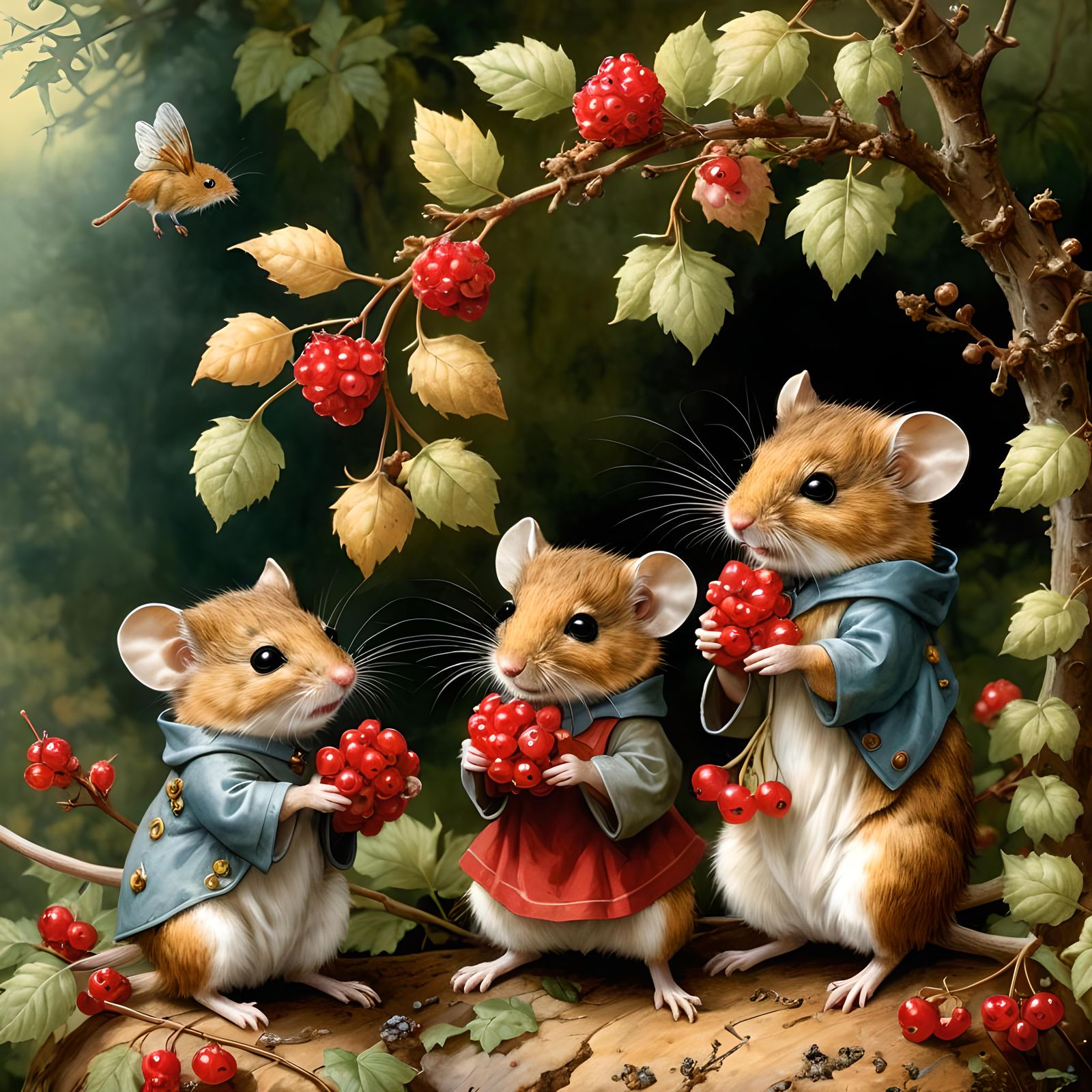Harvest Mouse Siblings Collecting Berries