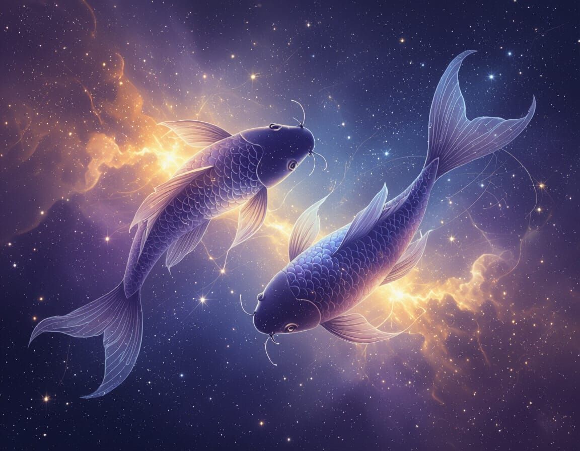 Pisces Constellation with Twin Fish in Cosmic Space