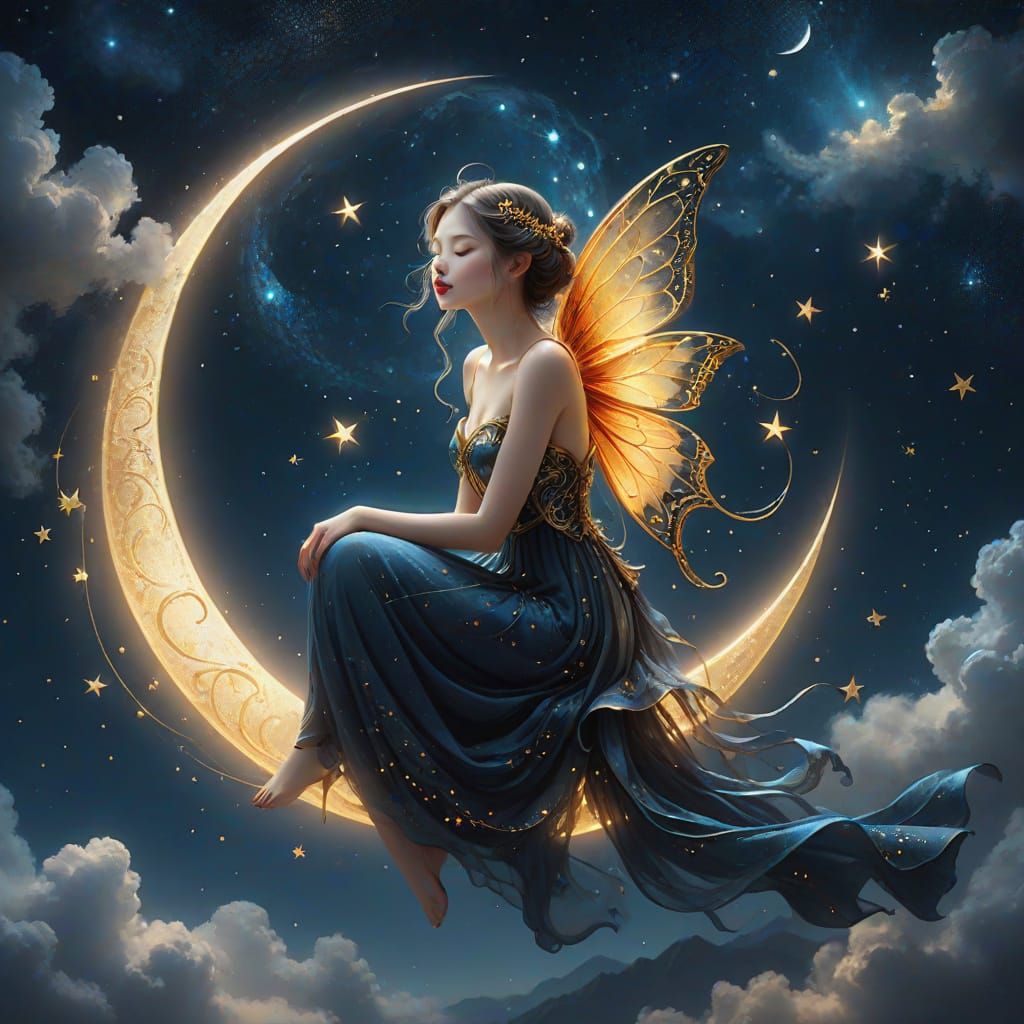 Ethereal Goddess on Crescent Moon