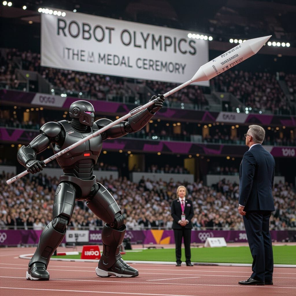 Robot Javelin Throw at the Olympics Medal Ceremony